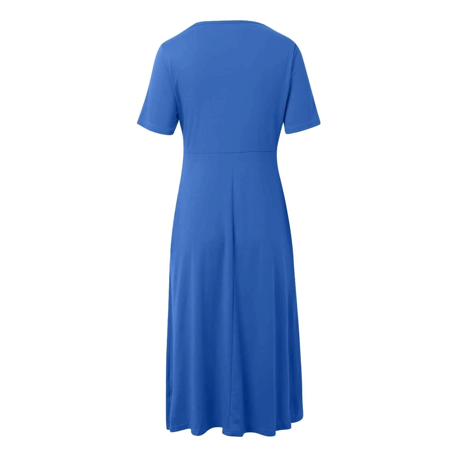 Women A Line Pleated Maxi Dress Summer Solid Color Plus Size Ruffles Long Dresses 2024 New Short Sleeve Holiday Sundress Robe
