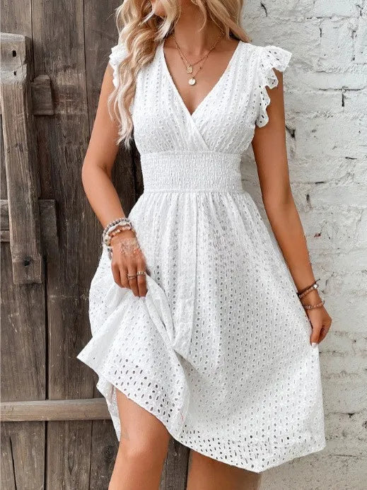 2024 new multi colored summer women's clothing fashionable temperament casual commuting lotus leaf sleeve elegant dress
