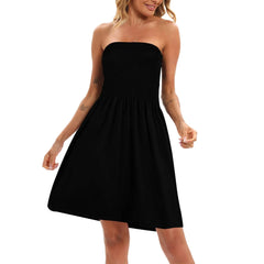 Sexy Off Shoulder Strapless Dress Women Summer Pleated Elastic Waist Party Beach Dresses Ladies Elegant Beach Flowy A Line Dress