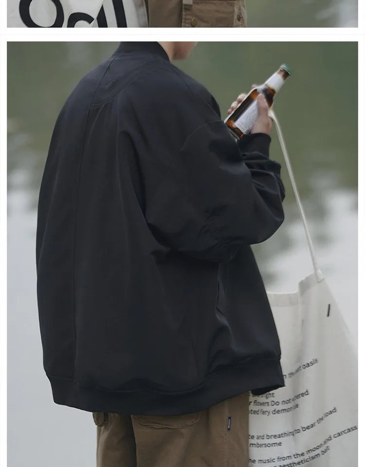 Man Bomber Jacket Oversize Spring Autumn Boys Long Sleeve Stand Collar Baseball Clothes Black Green Retro Coat Plus Size Xxl